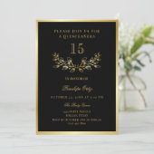 Black Faux Gold Krans Quinceañera Kaart (Staand voorkant)