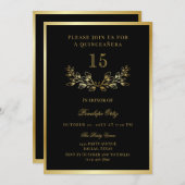 Black Faux Gold Krans Quinceañera Kaart (Voorkant / Achterkant)