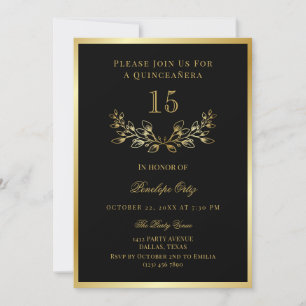 Black Faux Gold Krans Quinceañera Kaart