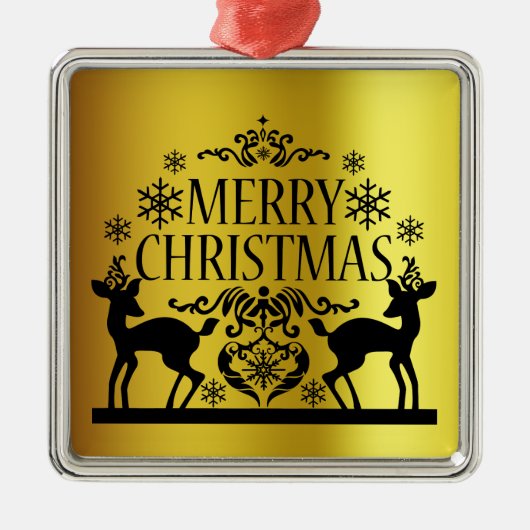 Black Faux Gold Merry-kerstversiering Metalen Ornament (Voorkant)