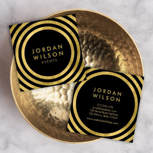 Black Faux Gold Round Lines Geometrische gebeurten Vierkante Visitekaartje