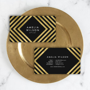 Black Faux Gold Stylist Social Media Elegant Visitekaartje