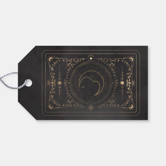 Black & Faux Gold Tarot Hemelse Huwelijk Cadeaulabel (Achterkant Horizontaal)