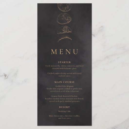 Black & Faux Gold Tarot Hemelse Huwelijk Menu (Voorkant)