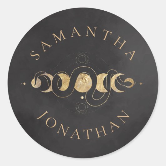 Black & Faux Gold Tarot Hemelse Huwelijk Ronde Sticker (Voorkant)