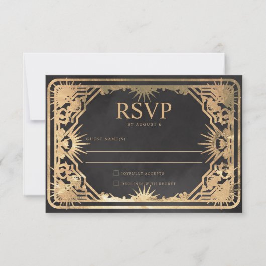 Black & Faux Gold Tarot Hemelse Huwelijk RSVP Kaartje (Voorkant)