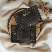 Black & Faux Gold Tarot Hemelse Huwelijk RSVP Kaartje