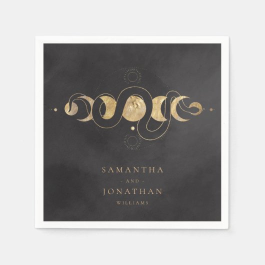 Black & Faux Gold Tarot Hemelse Huwelijk Servet (Voorkant)