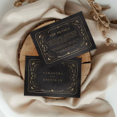 Black & Faux Gold Tarot Hemelse Trouwdetails Informatiekaartje