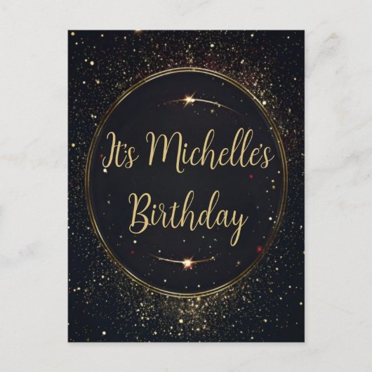 Black & Faux Gold verjaardagsuitnodiging Uitnodiging Briefkaart (Voorkant)