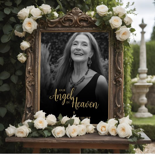 Black Faux Golden Luxurious Chic Photo Funeral Poster