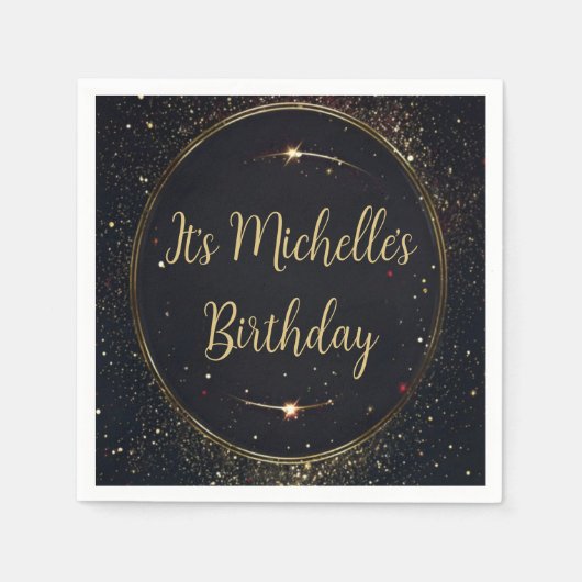 Black & Faux Gouden Verjaardag Servet (Voorkant)