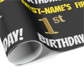 Black, Faux/Imitation Gold, "1st BIRTHDAY" Cadeaupapier (Rol Hoek)
