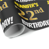 Black, Faux/Imitation Gold, "22nd BIRTHDAY" Cadeaupapier (Rol Hoek)