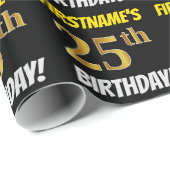 Black, Faux/Imitation Gold, "25th BIRTHDAY" Cadeaupapier (Rol Hoek)
