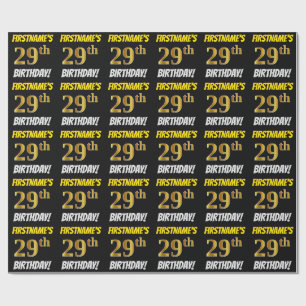 Black, Faux/Imitation Gold, "29th BIRTHDAY" Cadeaupapier
