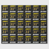 Black, Faux/Imitation Gold, "31st BIRTHDAY" Cadeaupapier (Vlak)