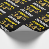 Black, Faux/Imitation Gold, 34th BIRTHDAY Cadeaupapier (Hoek)