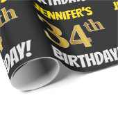 Black, Faux/Imitation Gold, 34th BIRTHDAY Cadeaupapier (Rol Hoek)