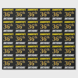 Black, Faux/Imitation Gold, 36th BIRTHDAY Cadeaupapier