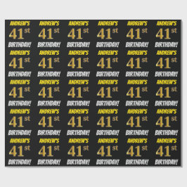Black, Faux/Imitation Gold, "41st BIRTHDAY" Cadeaupapier