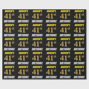 Black, Faux/Imitation Gold, "41st BIRTHDAY" Cadeaupapier