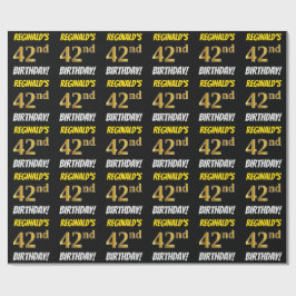 Black, Faux/Imitation Gold, "42nd BIRTHDAY" Cadeaupapier