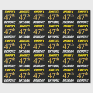 Black, Faux/Imitation Gold, "47th BIRTHDAY" Cadeaupapier