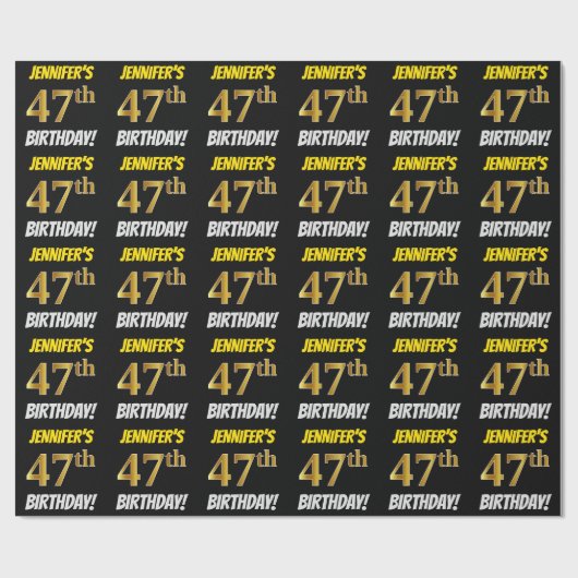 Black, Faux/Imitation Gold, "47th BIRTHDAY" Cadeaupapier (Vlak)