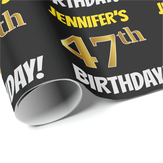 Black, Faux/Imitation Gold, "47th BIRTHDAY" Cadeaupapier (Rol Hoek)