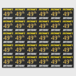 Black, Faux/Imitation Gold, "49th BIRTHDAY" Cadeaupapier