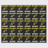 Black, Faux/Imitation Gold, "4th BIRTHDAY" Cadeaupapier (Vlak)