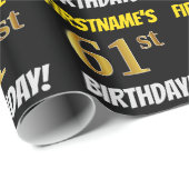 Black, Faux/Imitation Gold, "61st BIRTHDAY" Cadeaupapier (Rol Hoek)