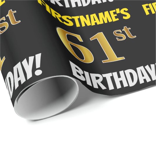 Black, Faux/Imitation Gold, "61st BIRTHDAY" Cadeaupapier (Rol Hoek)
