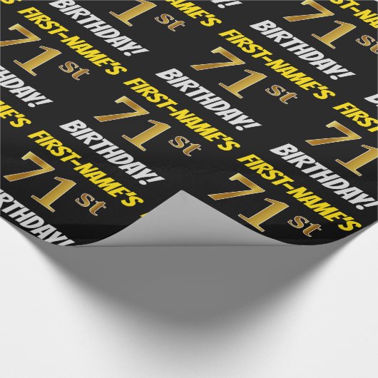 Black, Faux/Imitation Gold, "71st BIRTHDAY" Cadeaupapier (Hoek)