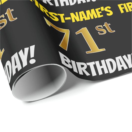 Black, Faux/Imitation Gold, "71st BIRTHDAY" Cadeaupapier (Rol Hoek)