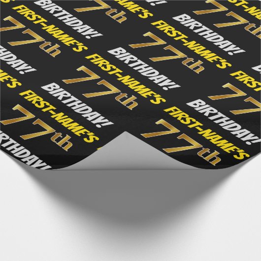 Black, Faux/Imitation Gold, 77th BIRTHDAY Cadeaupapier (Hoek)