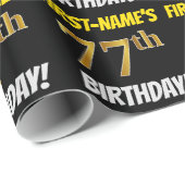 Black, Faux/Imitation Gold, 77th BIRTHDAY Cadeaupapier (Rol Hoek)