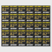 Black, Faux/Imitation Gold, "82nd BIRTHDAY" Cadeaupapier (Vlak)