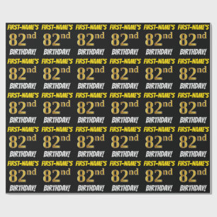 Black, Faux/Imitation Gold, "82nd BIRTHDAY" Cadeaupapier