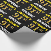 Black, Faux/Imitation Gold, "91st BIRTHDAY" Cadeaupapier (Hoek)