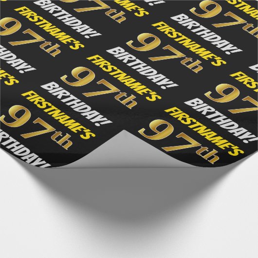 Black, Faux/Imitation Gold, 97th BIRTHDAY Cadeaupapier (Hoek)