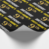 Black, Faux/Imitation Gold, "9th BIRTHDAY" Cadeaupapier (Hoek)