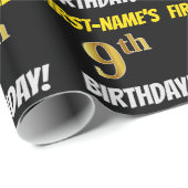 Black, Faux/Imitation Gold, "9th BIRTHDAY" Cadeaupapier (Rol Hoek)