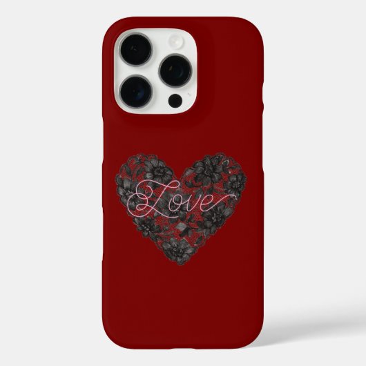 Black Faux Lace Heart Floral Case-Mate iPhone Case (Achterkant)