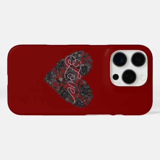 Black Faux Lace Heart Floral Case-Mate iPhone Case (Achterkant (horizontaal))