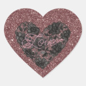 Black Faux Lace Heart Floral Hart Sticker (Voorkant)