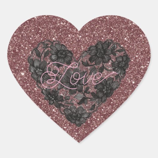 Black Faux Lace Heart Floral Hart Sticker (Voorkant)