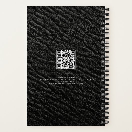 Black Faux Leather Company Name Logo QR Code Notitieboek (Achterkant)