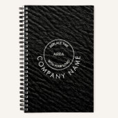 Black Faux Leather Company Name Logo QR Code Notitieboek (Voorkant)